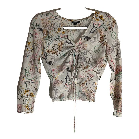 Topshop Leopard and Floral Print Ruched Crop Top Blouse Size 0 Crop Bohemian - Picture 2 of 5